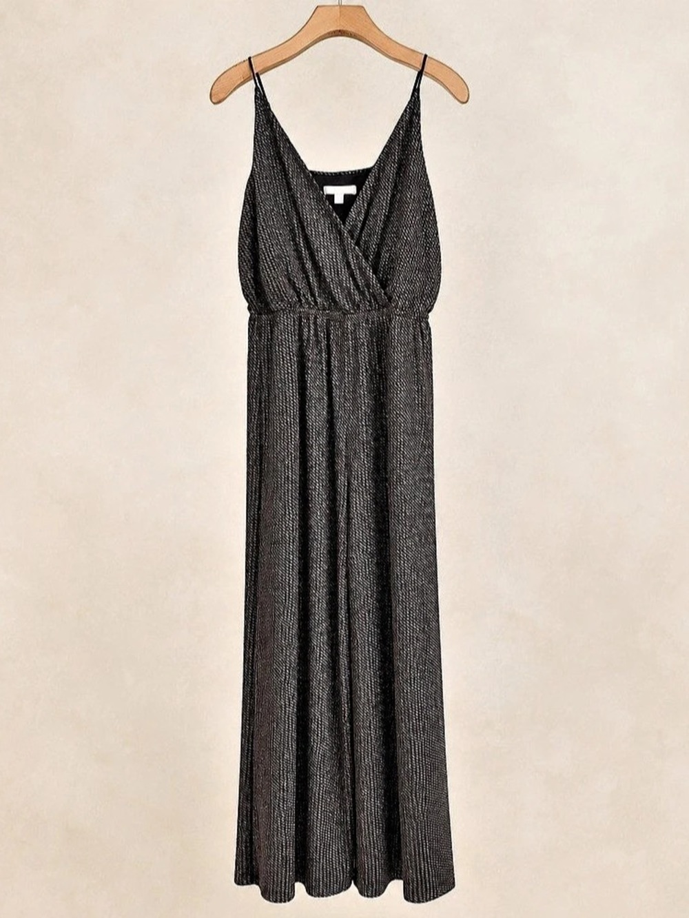 Chelsea28 Black Silver Metallic V-Neck Wide Leg Jumpsuit Size 10